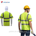 Custom Polyester Lime Green Short Sleeve Reflective Hi-Vis Safety t shirt Round Neck Class 2 High Visibility t-shirt with Pocket